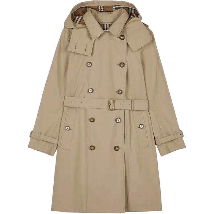 Burberry Trench Coats Women's Sand Hooded Detachable Moderate Straight Fit