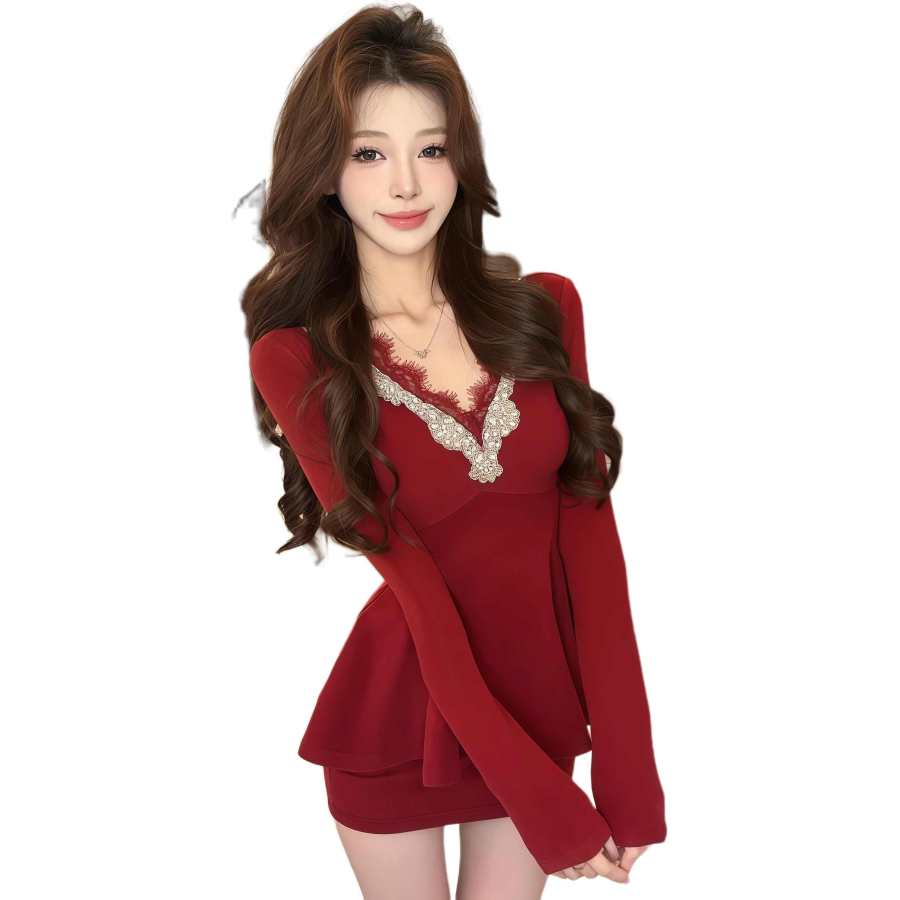 VENICEW Two Piece Skirt Sets Women's V Neck Moderate Extra Short