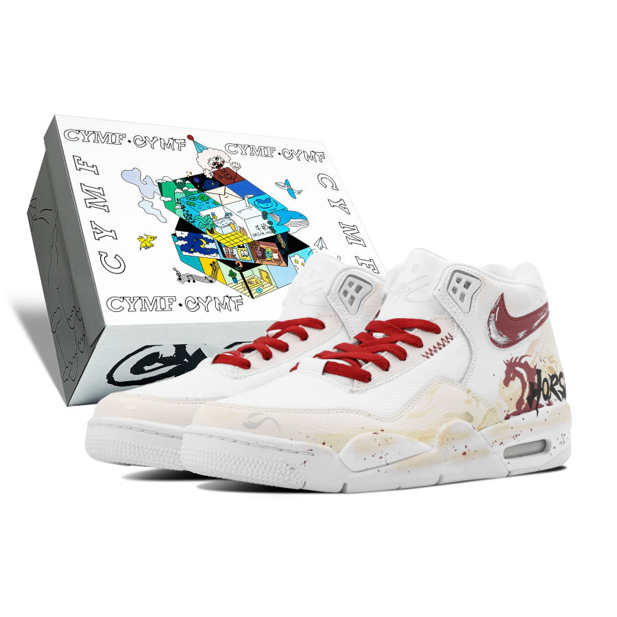 Nike Nike Flight Legacy Slip Resistant Abrasion Resistant Mid top Vintage Basketball Shoes Unisex Red Yellow