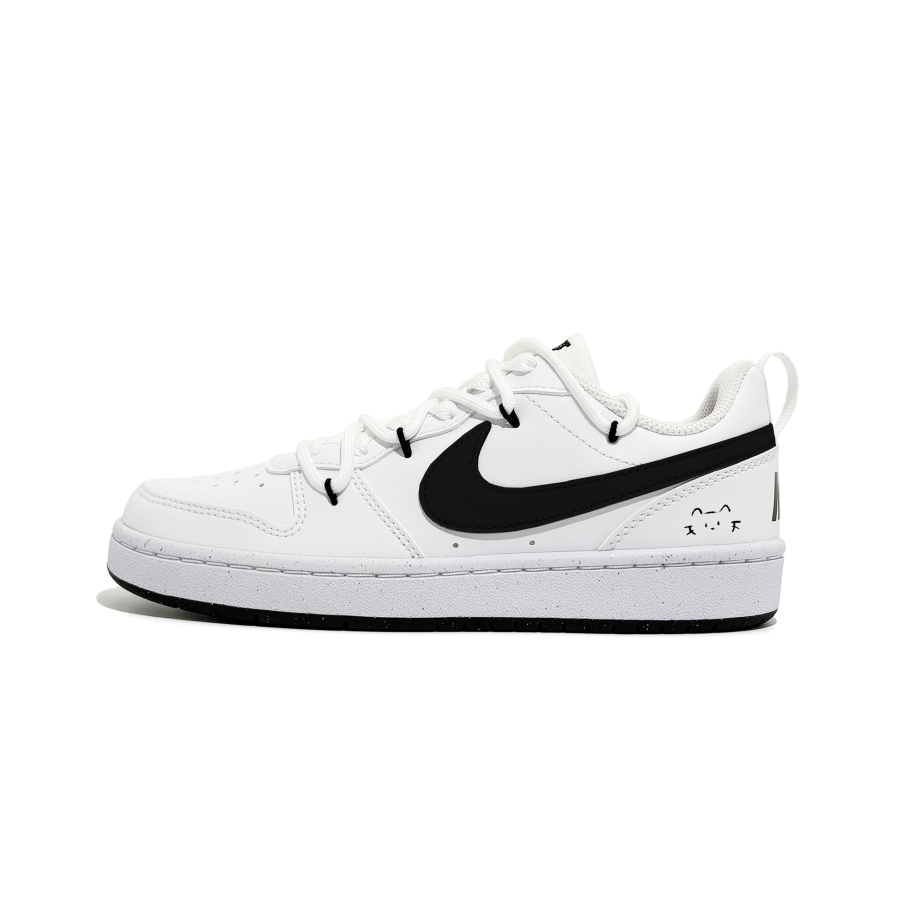 Nike Nike Court Borough Little Black Kitten Abrasion Resistant Kids' Skateboarding Shoes Black White Teenagers
