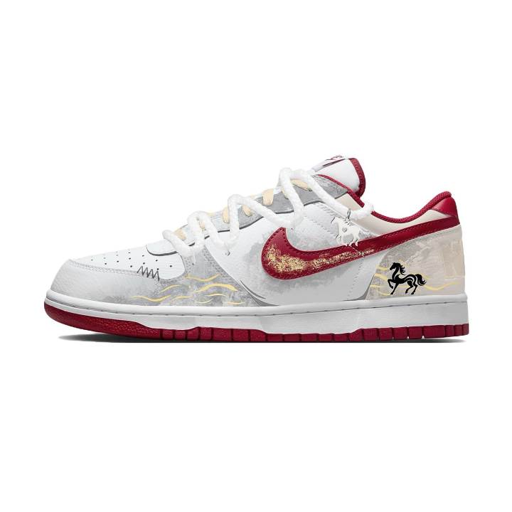 Nike Nike Big White Rainbow Daiwa Scarlet Leather Low top Skateboard Shoes Men's Red White