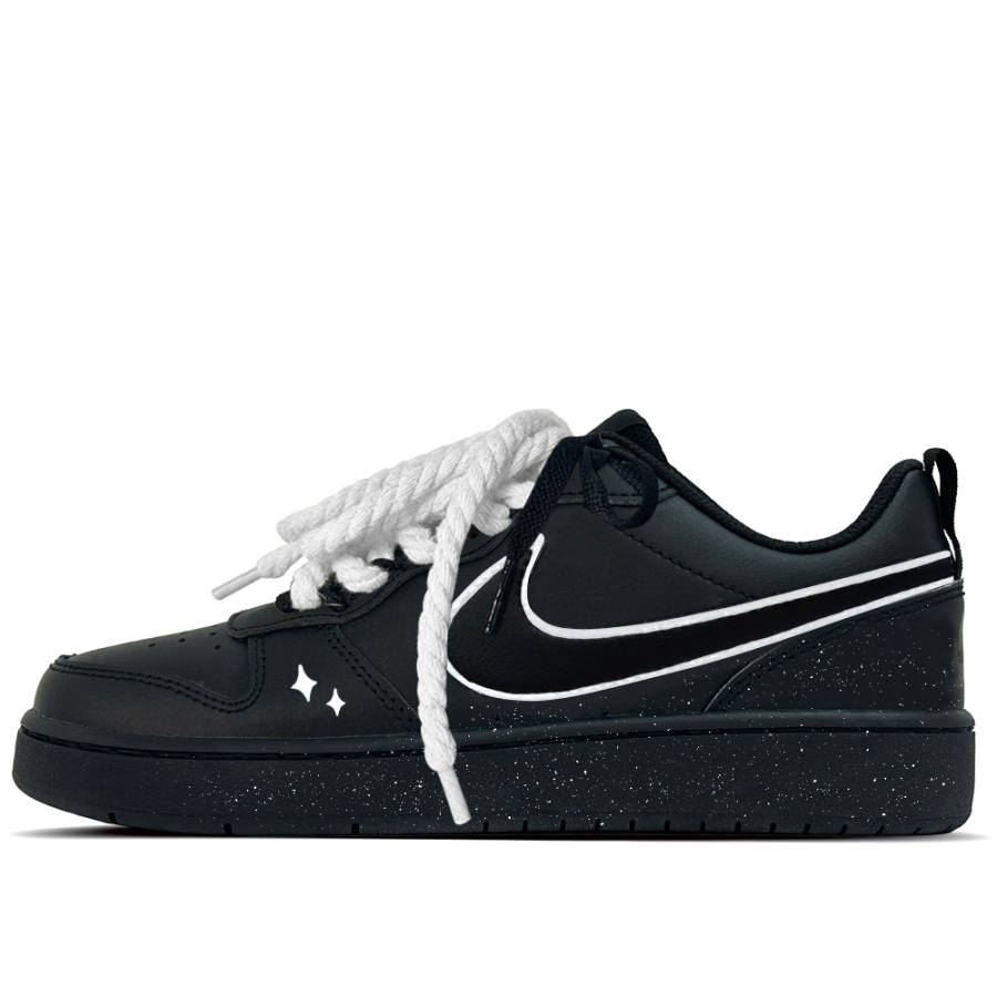 Nike Nike Court Borough Night Black Sweet Star Leather Slip Resistant Abrasion Resistant Low top Kids' Skateboarding Shoes