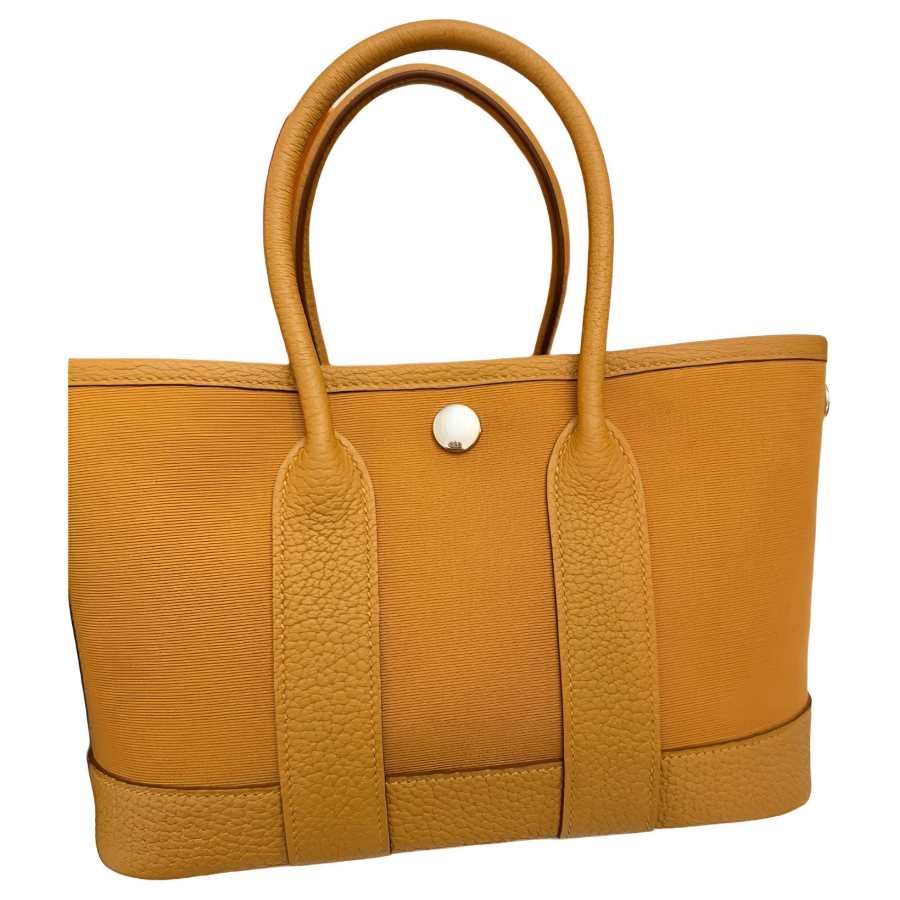 HERMES Silver Tone Buckle Design Handbag Unisex Orange