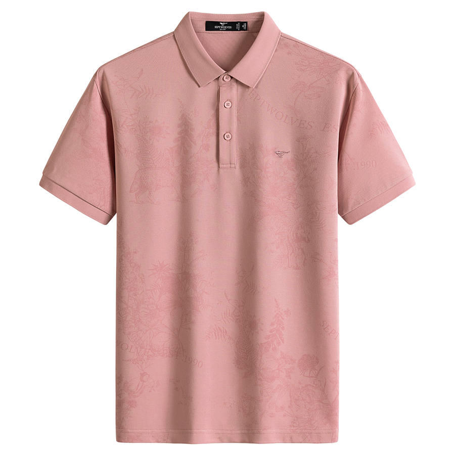 SEPTWOLVES Polo Shirts Men's Pink Polo Collar Moderate Straight Fit