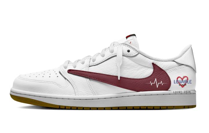 Jordan Travis Scott x Jordan Air Jordan 1 Red White Heartbeat Leather Cushioning Slip Resistant Abrasion Resistant Low top