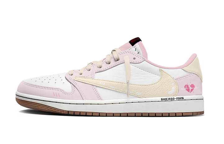 Jordan Travis Scott x Jordan Air Jordan 1 Pink Mist Heartbeat Leather Cushioning Slip Resistant Abrasion Resistant Low top