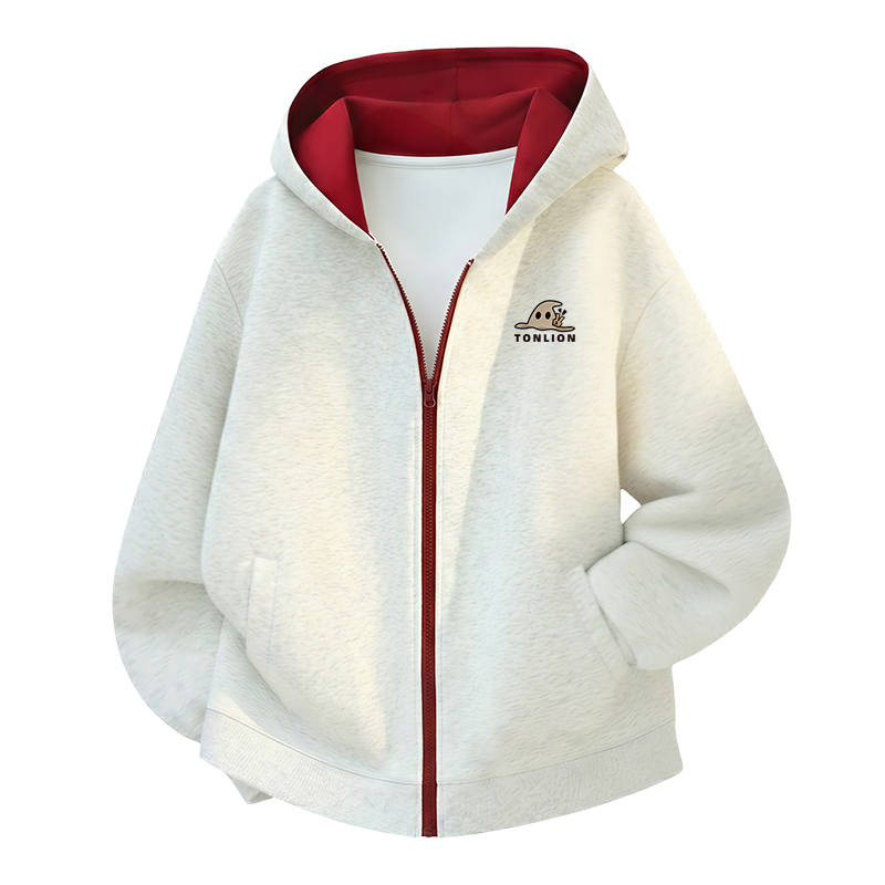 Tonlion Sweatshirts Unisex Hooded Moderate Cardigan