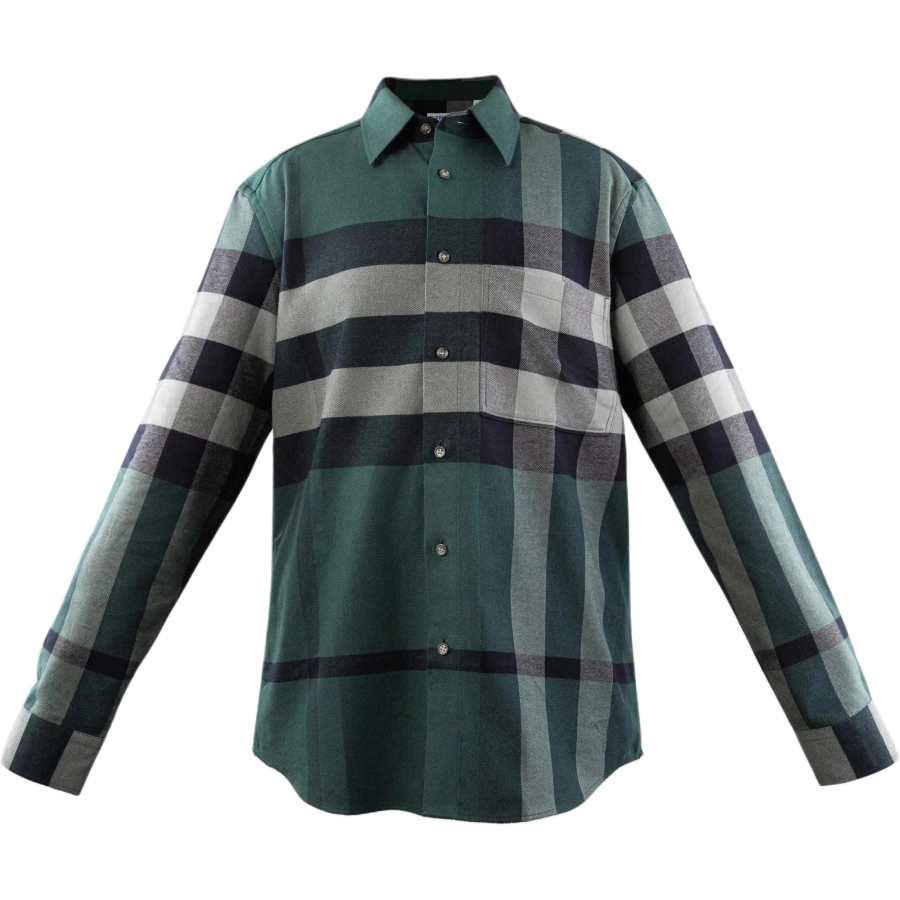 Burberry Shirts Men's Green Lapel Moderate Straight Fit