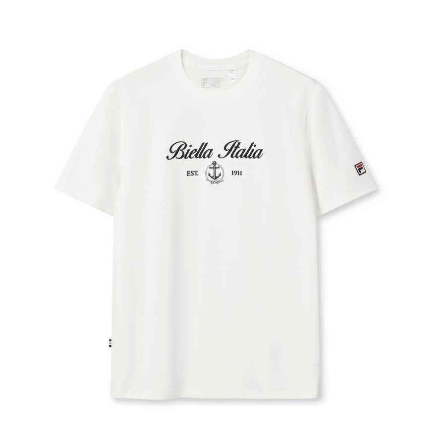 FILA Heritage T Shirts Men's Cloud White Crew Neck Moderate Straight Fit