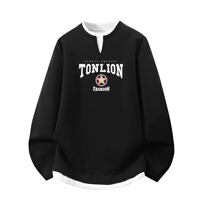 Tonlion Sweatshirts Unisex Crew Neck Moderate Mock Two Piece