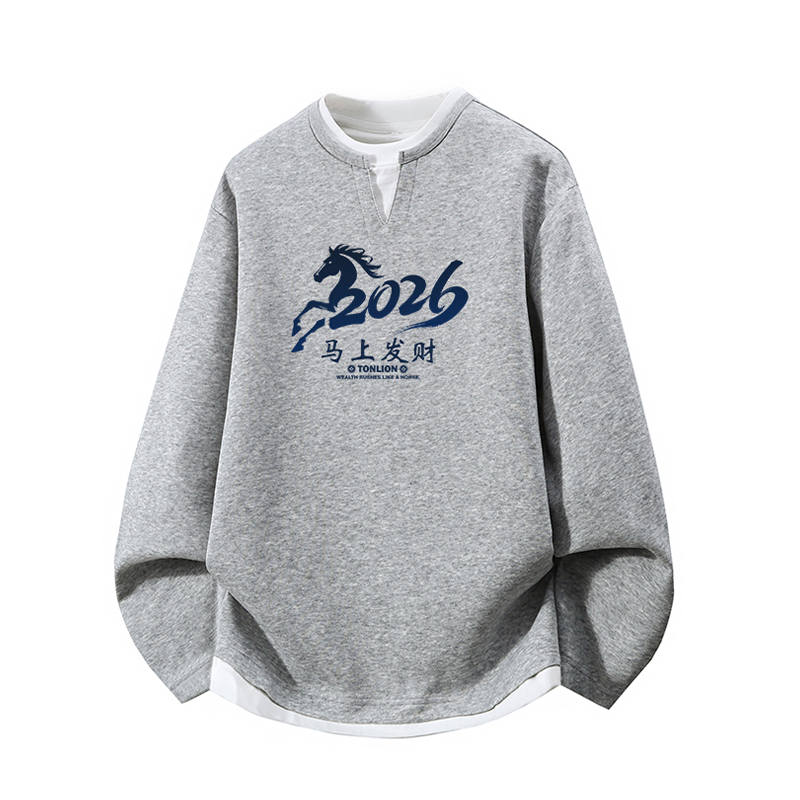 Tonlion Sweatshirts Unisex Crew Neck Moderate Mock Two Piece