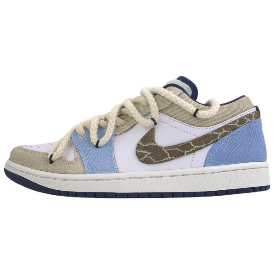 Jordan Jordan Air Jordan 1 Old School Patchwork Denim Street Style Slip Resistant Abrasion Resistant