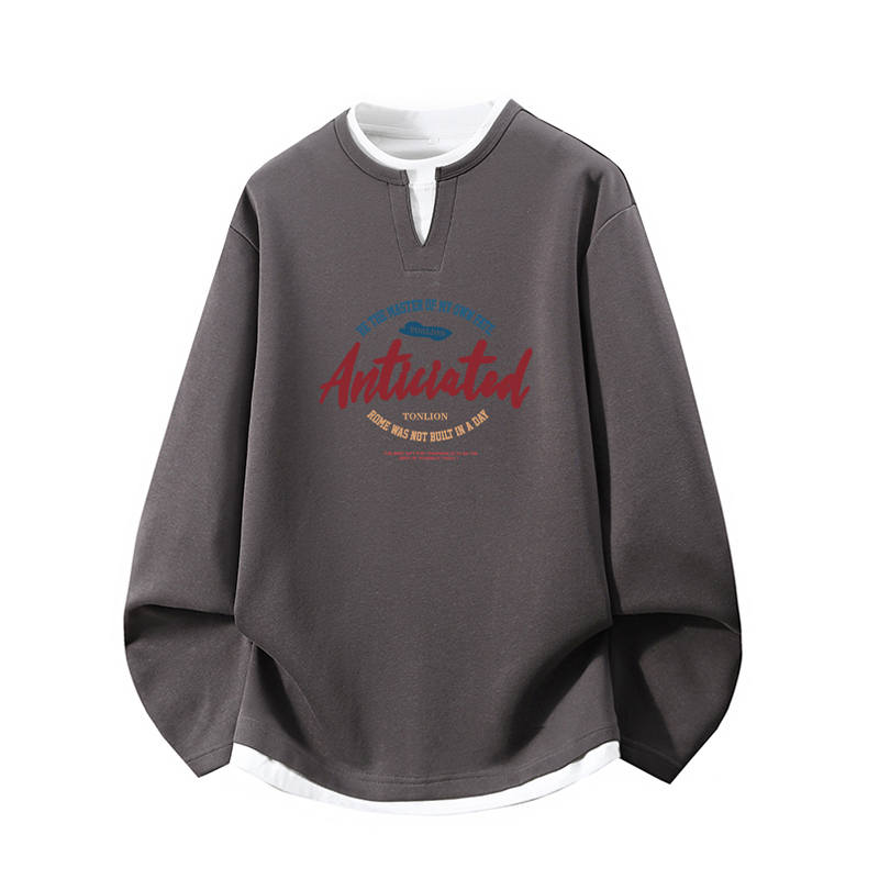 Tonlion Sweatshirts Unisex Crew Neck Moderate Mock Two Piece