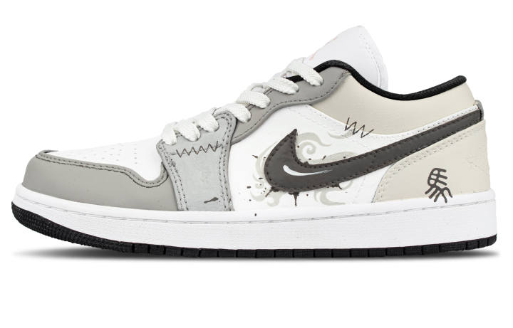 Jordan Jordan Air Jordan 1 Cow Leather Abrasion Resistant Low top Skateboard Shoes Unisex Gray