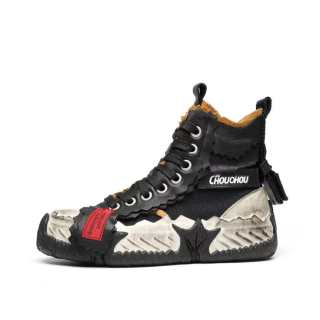 CHOUCHOUS Shell Breaking Limited Edition Top Grain Cow Leather High top Vintage Skateboard Shoes Unisex Wasteland Black