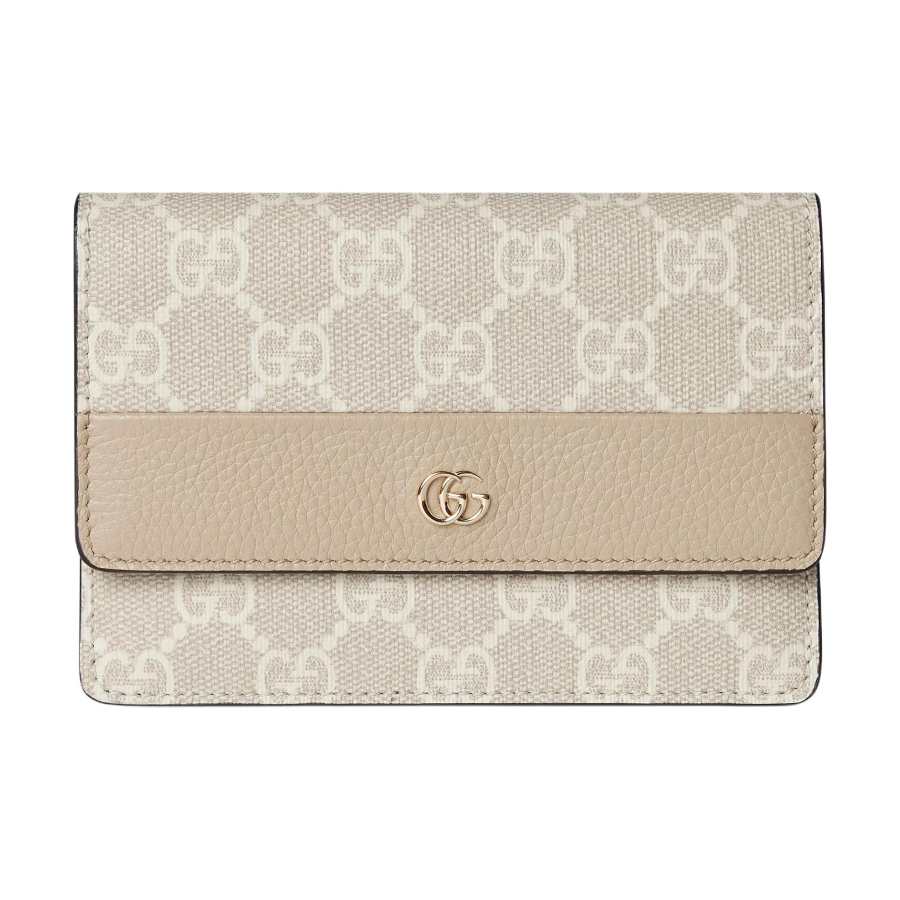 GUCCI GG Marmont Leather With GG Supreme Wallet Women's Beige