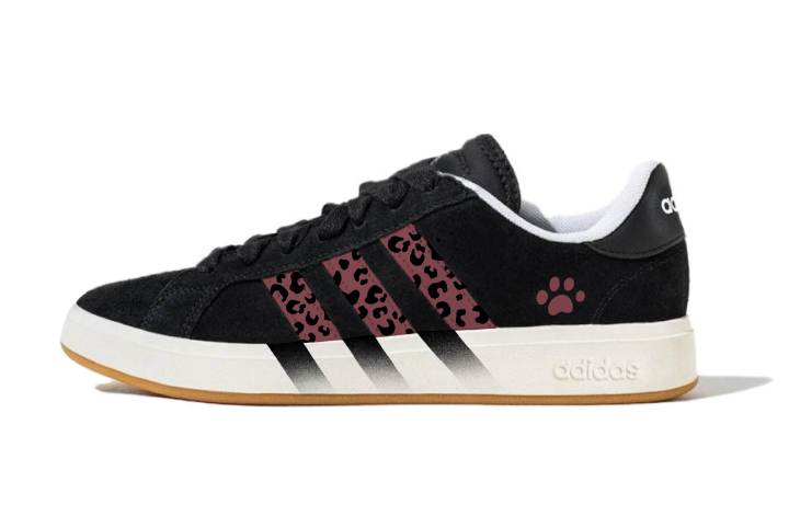 Adidas Adidas Grand Court Base 00s Bear Leopard Print Cow Split Leather Abrasion Resistant Slip Resistant