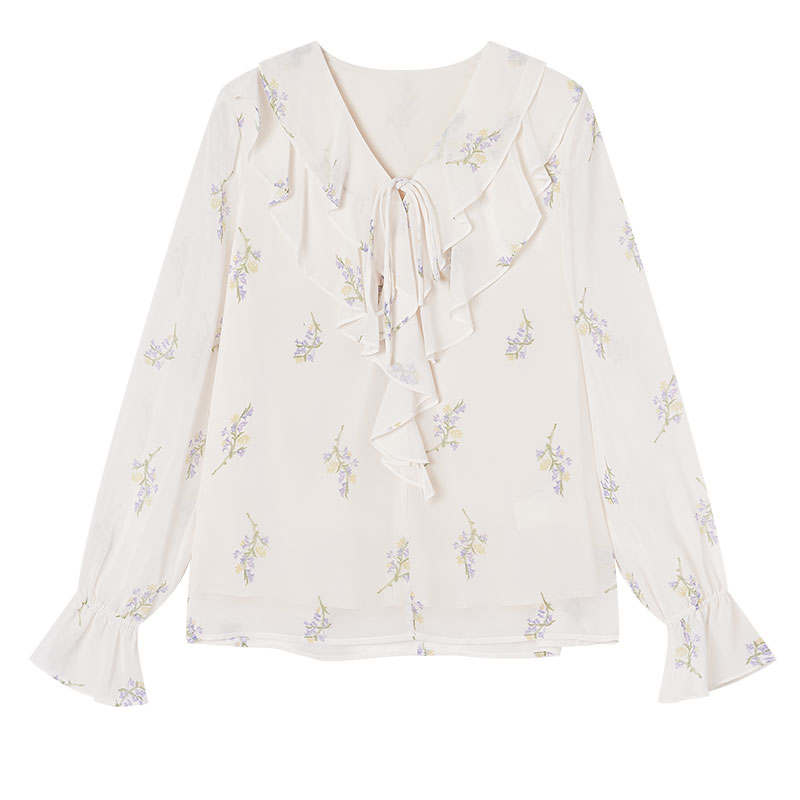 XIANGYING Chiffon Shirts Women's V Neck Moderate Shirt