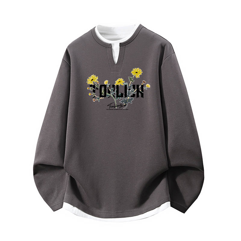 Tonlion Sweatshirts Unisex Crew Neck Moderate Mock Two Piece