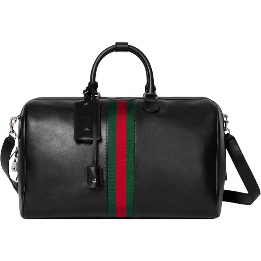 GUCCI WebTrademark Leather Travel Bag Unisex Black