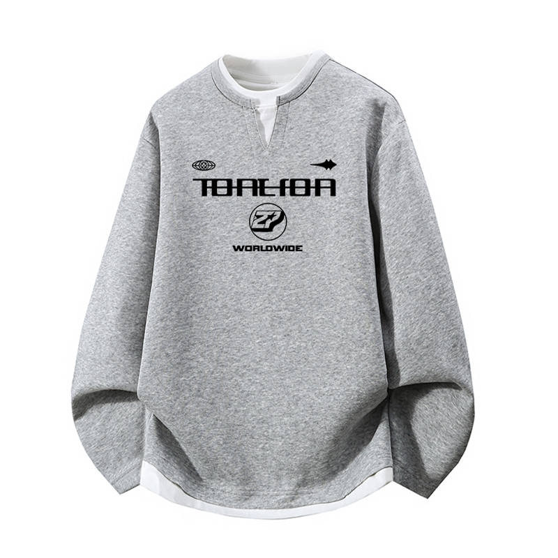 Tonlion Sweatshirts Unisex Crew Neck Moderate Mock Two Piece
