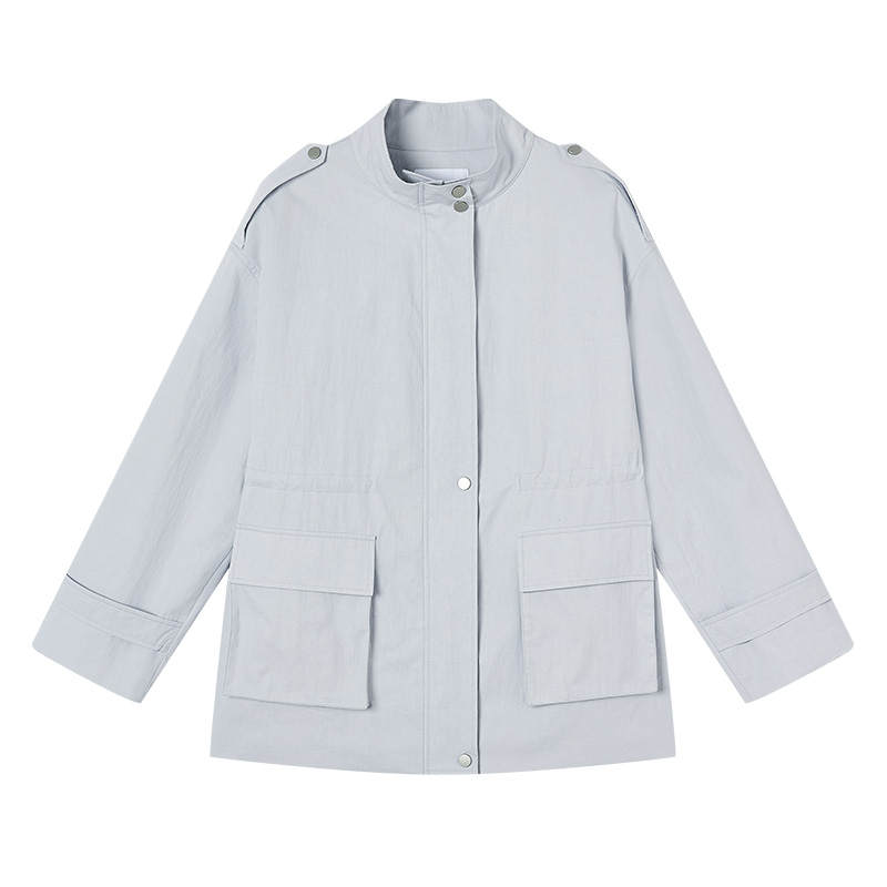XIANGYING Trench Coats Women's Gray Blue Stand Collar Moderate Other