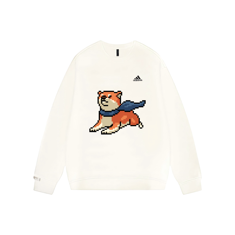 Adidas Adidas LABEL Cute Collection Pixel Style Scarf Puppy Cute Shiba Inu Dog Proof Large Print Fleece Lined Long Sleeved