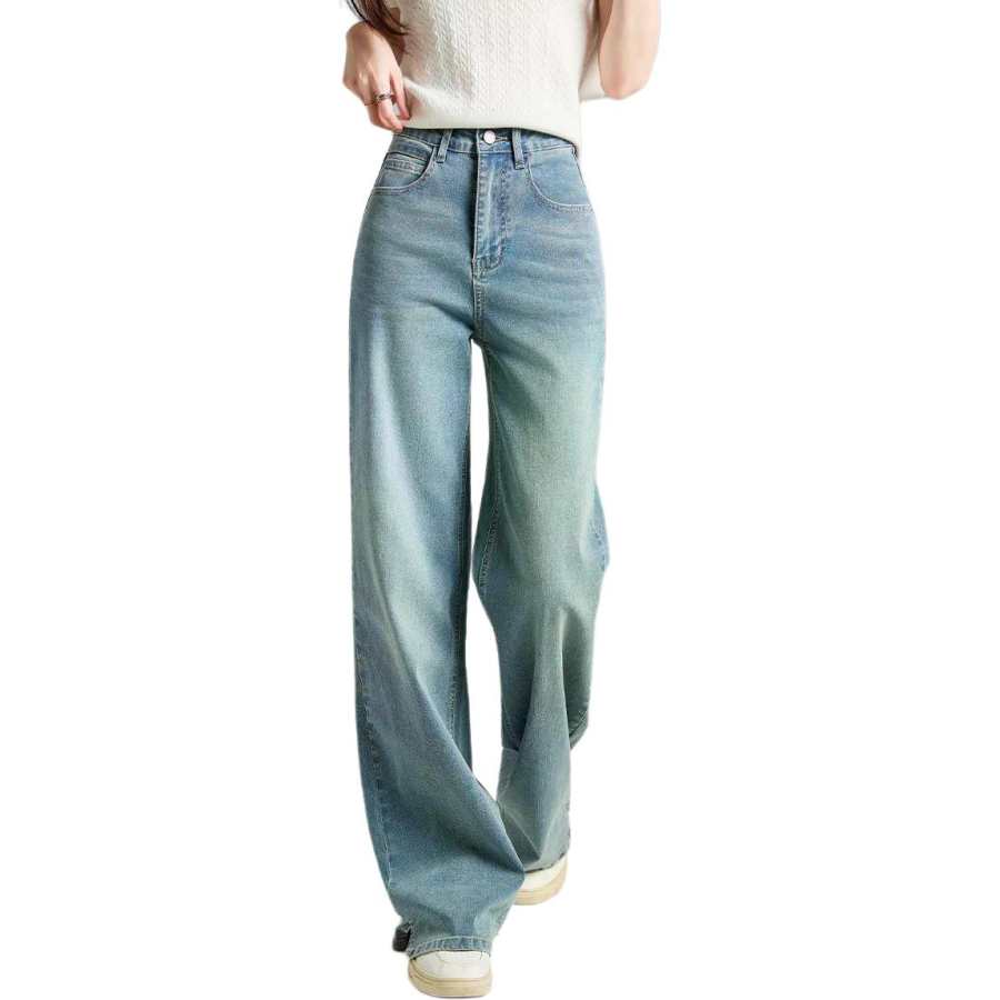 Tonlion Jeans Women's Light Denim Blue Moderate Wide Leg Pants