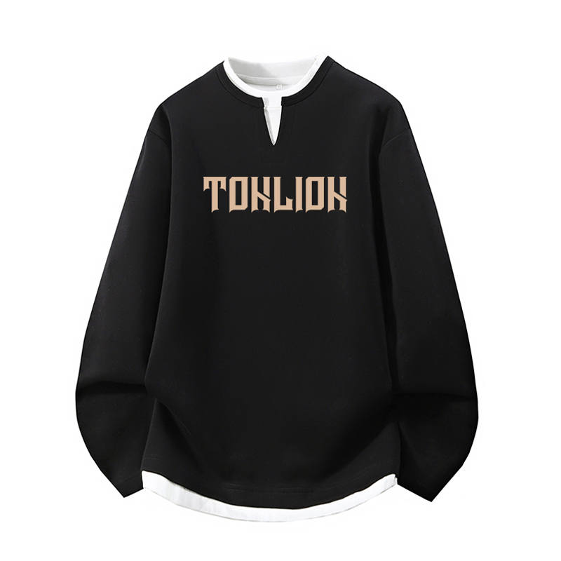 Tonlion Sweatshirts Unisex Crew Neck Moderate Mock Two Piece