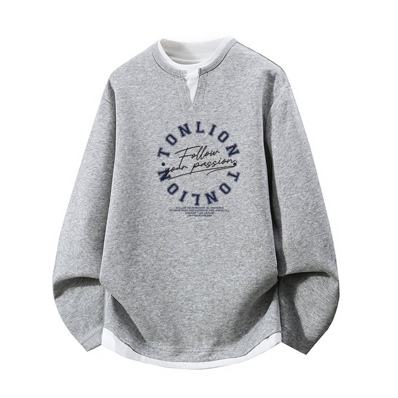 Tonlion Sweatshirts Unisex Crew Neck Moderate Mock Two Piece