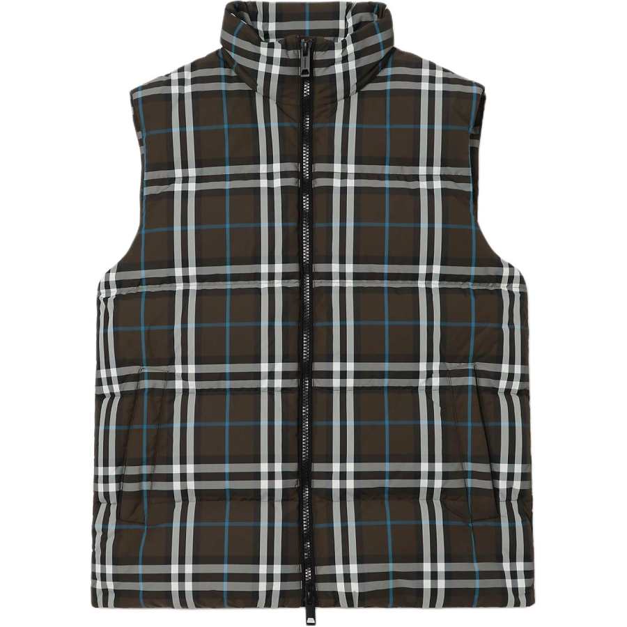 Burberry Down Vests Men's Brown Stand Collar Moderate Other