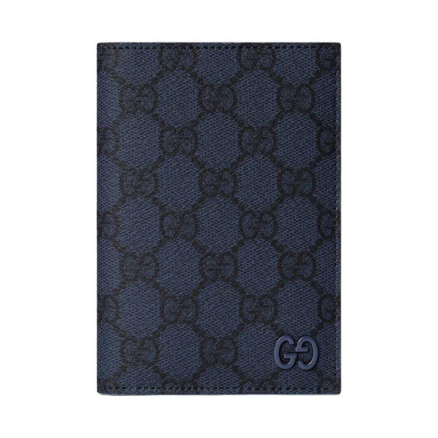 GUCCI GG Supreme Leather Card Holder Women's Dark Blue