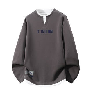 Tonlion Sweatshirts Unisex Crew Neck Moderate Mock Two Piece