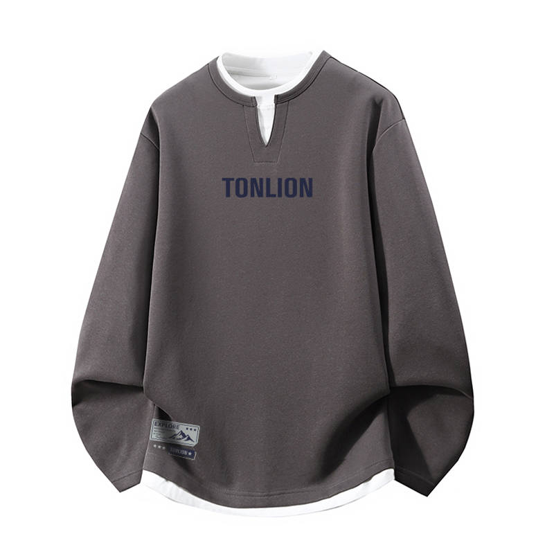 Tonlion Sweatshirts Unisex Crew Neck Moderate Mock Two Piece