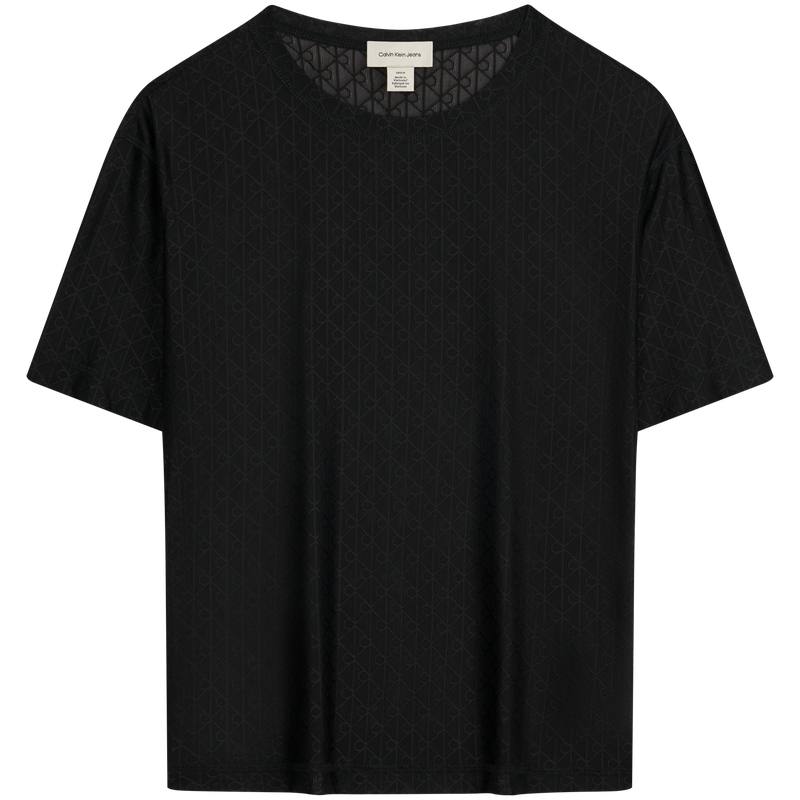 Calvin Klein T Shirts Women's UB1 Space Black Crew Neck Moderate