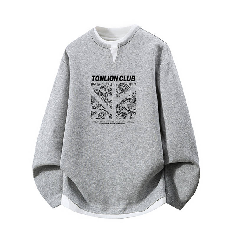 Tonlion Sweatshirts Unisex Crew Neck Moderate Mock Two Piece