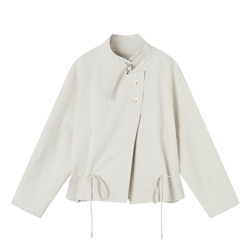 XIANGYING Cropped Coats Women's Heron White Stand Collar Moderate