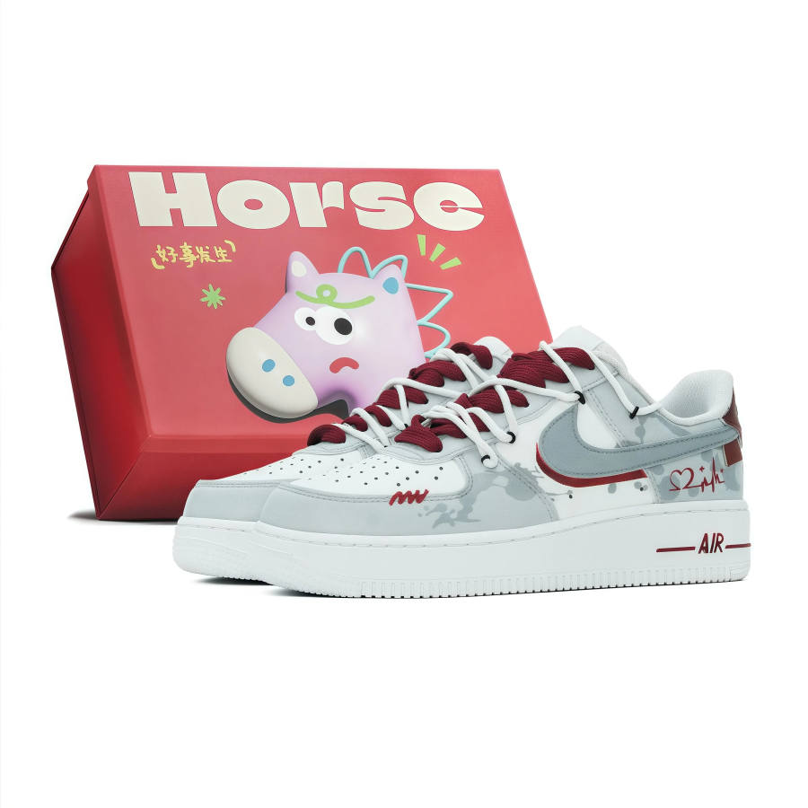 Nike Nike Air Force 1 Y VELE Quality, Heartbeat Trace Leather Abrasion Resistant Low top Skateboard Shoes Women's Red
