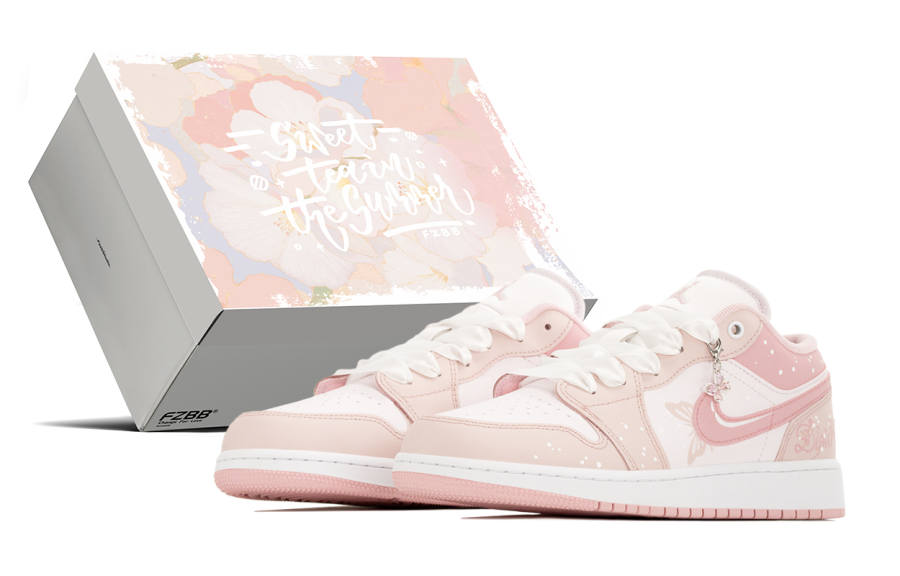 Jordan Jordan Air Jordan 1 Butterfly Abrasion Resistant Abrasion Resistant Low top Children's Basketball Shoes Pink Teenagers