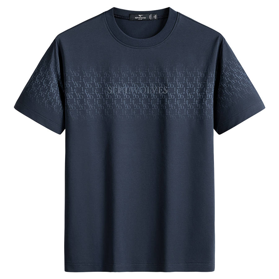 SEPTWOLVES T Shirts Men's Navy Blue Crew Neck