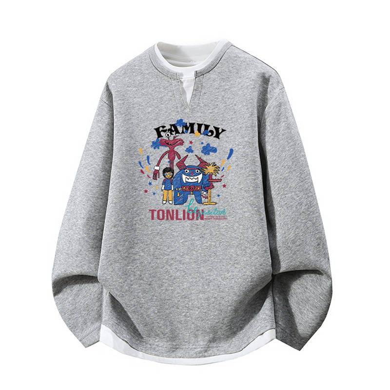 Tonlion Sweatshirts Unisex Crew Neck Moderate Mock Two Piece