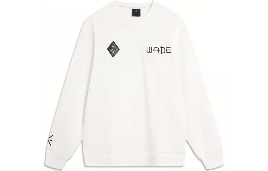 Li-Ning Li Ning X DFT Print Letter Crew Neck Pullover Fleece Lined Long Sleeved Sweatshirt Unisex Ivory