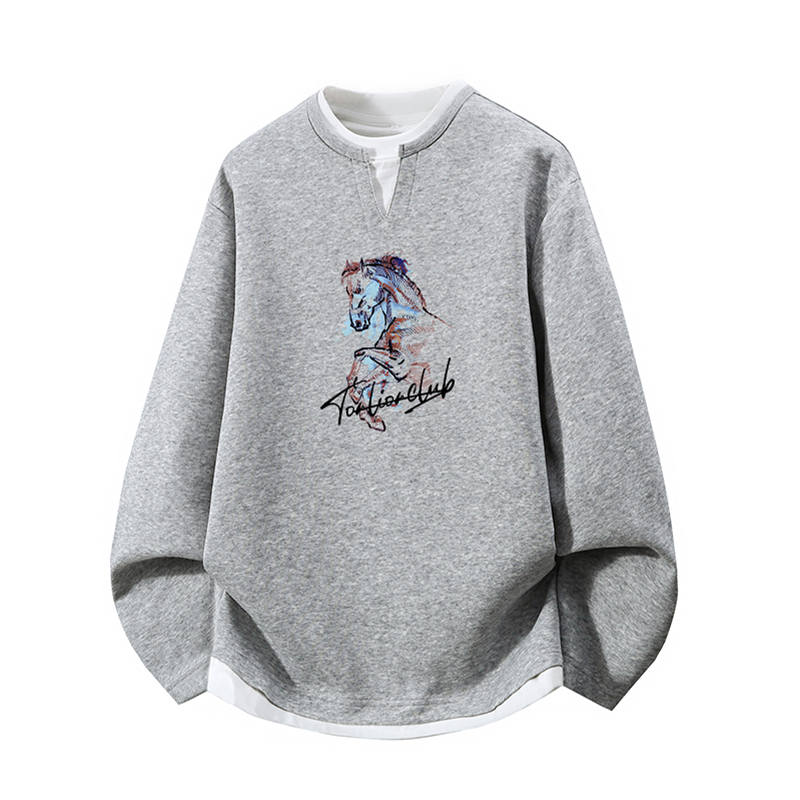 Tonlion Sweatshirts Unisex Crew Neck Moderate Mock Two Piece