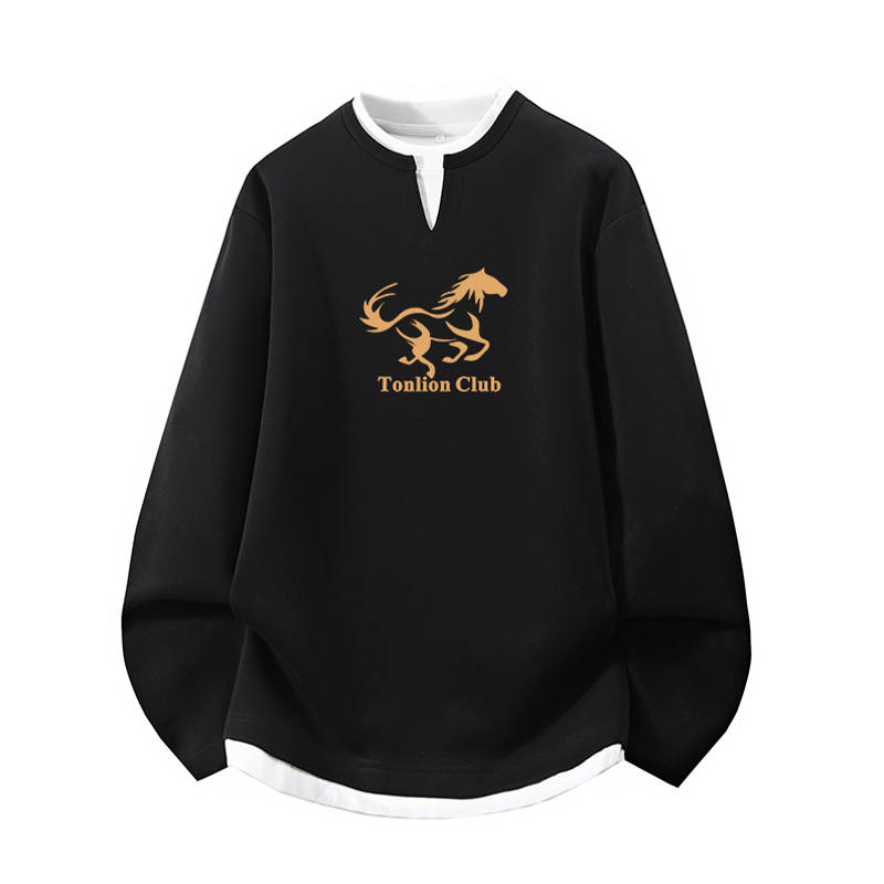 Tonlion Sweatshirts Unisex Crew Neck Moderate Mock Two Piece