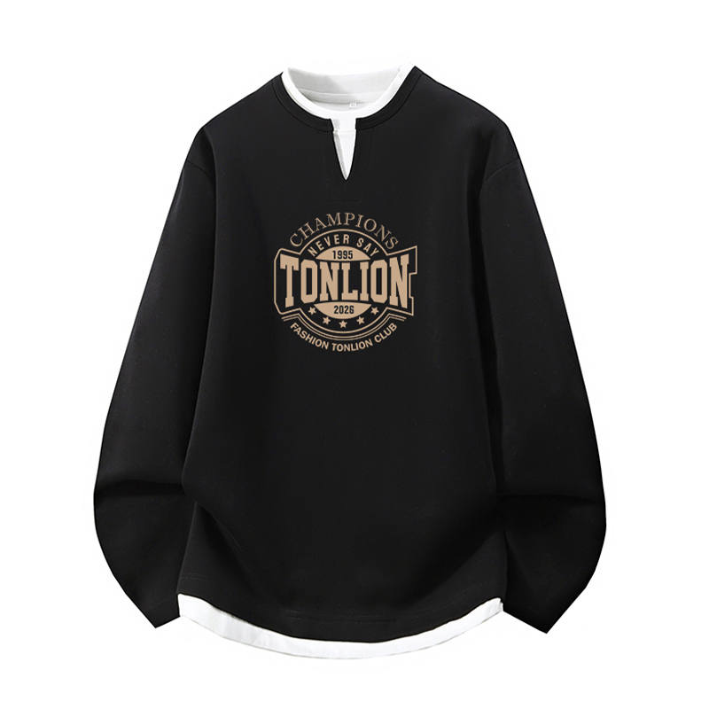 Tonlion Sweatshirts Unisex Crew Neck Moderate Mock Two Piece