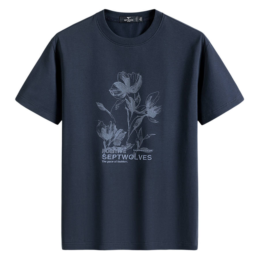 SEPTWOLVES SEPTWOLVES T Shirts Men's Navy Blue Crew Neck