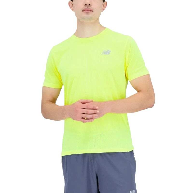 New Balance New Balance T Shirts Men's Yellow Crew Neck Moderate Straight Fit