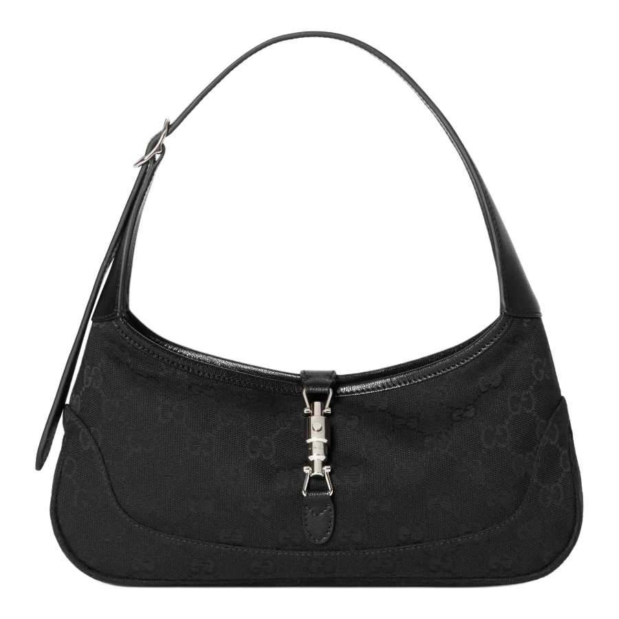 GUCCI Jackie Canvas Shoulder Bag Medium Women's Black