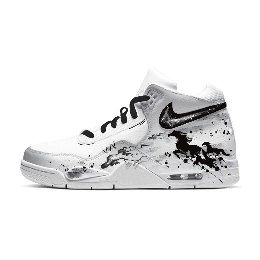 Nike Nike Flight Legacy Black Steed Chasing Waves Mid top Vintage Basketball Shoes Men's Black White Gray