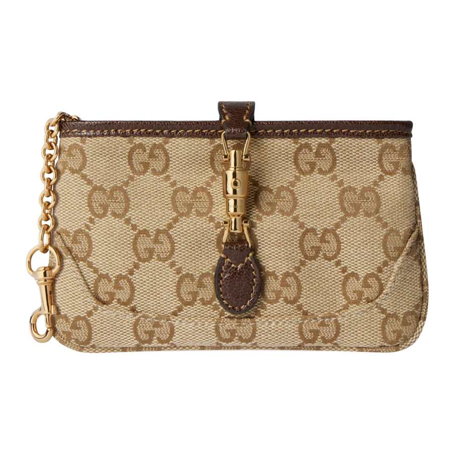 GUCCI Jackie 1961 GG Canvas With Leather Key Pouch Women's Sand & Dark Brown